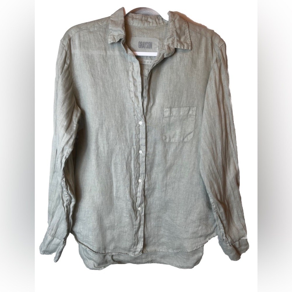 Grayson Frank & Eileen The Hero Button Down 100% Linen Sage Green Size 3/US M